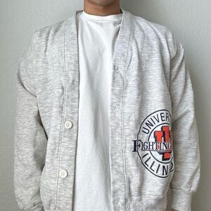 Vintage 1990s University of Illinois Gray Cardigan Jacket with Logo